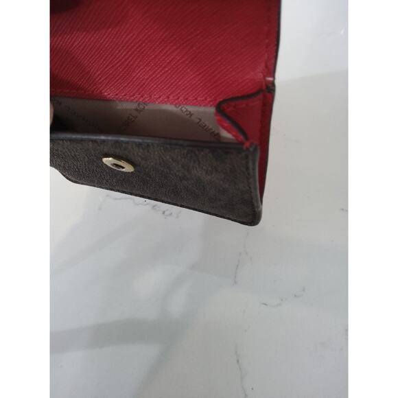 Michael Kors keychain Card Wallet flip snap red brown logo flap closure chic - Picture 5 of 7